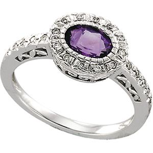 Genuine Amethyst & Diamond Ring