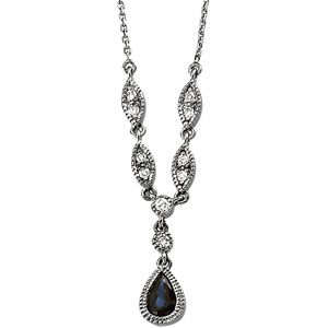 Genuine Blue Sapphire & Diamond Necklace