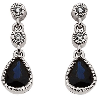 Genuine Blue Sapphire & Diamond Earrings