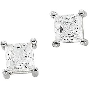 Princess-Cut Cubic Zirconia Stud Earrings with Screw Backs