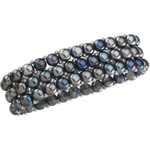 Black Pearl & Sterling Silver Stretch Bracelet