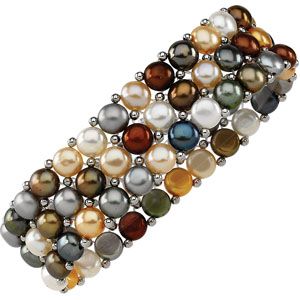 Dyed Multicolor Pearl & Sterling Silver Stretch Bracelet