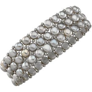 Silver Grey Pearl & Sterling Silver Stretch Bracelet