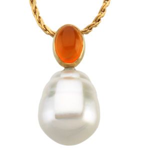 South Sea Cultured & Genuine Carnelian Pendant