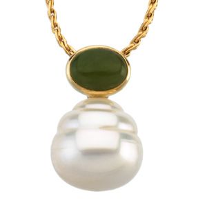 South Sea Cultured Pearl & Genuine Jade Pendant.