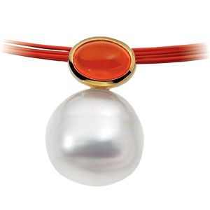 South Sea Cultured Pearl & Genuine Carnelian Pendant