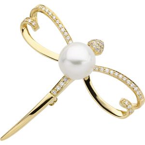  South Sea Cutlured Pearl & Diamond Dragonfly Brooch