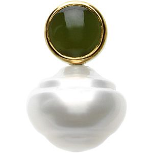 South Sea Cultured Pearl & Genuine Jade Pendant.