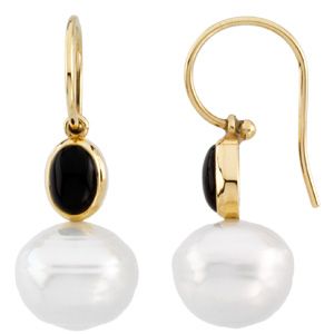 South Sea Cultured Pearl & Genuine Onyx Earrings