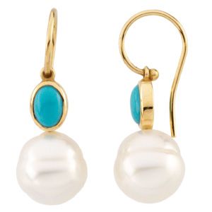 South Sea Cultured Pearl & Genuine Turquoise Earrings