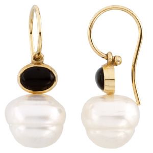 South Sea Cultured Circle Pearl & Genuine Onyx Earrings
