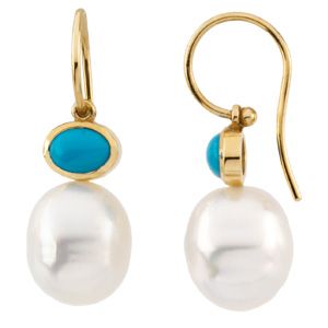 South Sea Cultured Pearl & Genuine Turquoise Earrings
