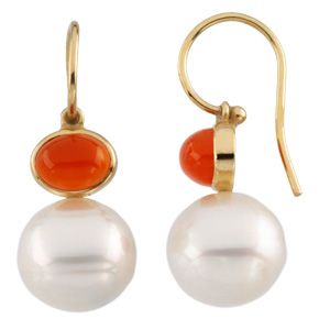 South Sea Cultured Circle Pearl & Genuine Carnelian Earrings