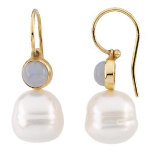 South Sea Cultured Circle Pearl & Genuine Chalcedony Earrings
