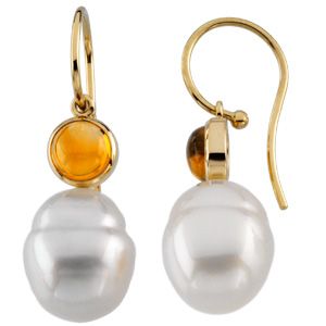 South Sea Cultured Circle Pearl & Genuine Citrine Earrings