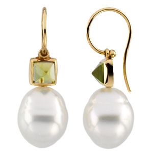 South Sea Cultured Pearl & Genuine Peridot Earrings