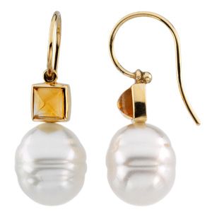South Sea Cultured Pearl & Genuine Citrine Earrings