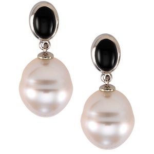 South Sea Cultured Pearl & Genuine Onyx Earrings