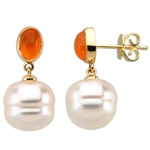 South Sea Cultured Circle Pearl & Genuine Carnelian Earrings
