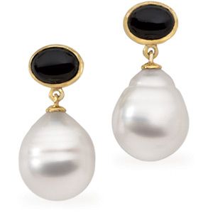 South Sea Cultured Pearl & Genuine Onyx Earrings