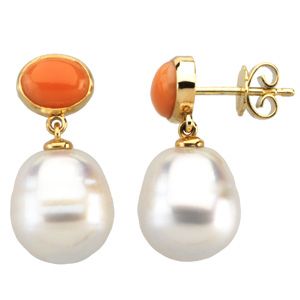 South Sea Cultured Pearl & Genuine Coral Earrings