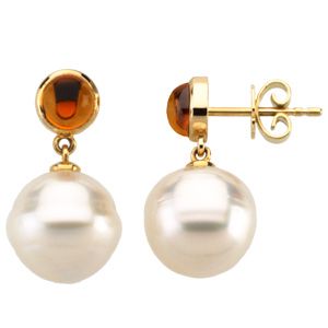 South Sea Cultured Pearl & Genuine Citrine Earrings