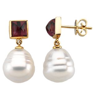 South Sea Cultured Circle Pearl & Genuine Rhodolite Garnet Earrings