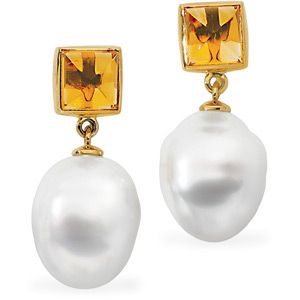 South Sea Cultured Circle Pearl & Genuine Citrine Earrings
