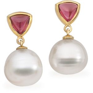 South Sea Cultured Pearl & Genuine Rhodolite Garnet Earrings