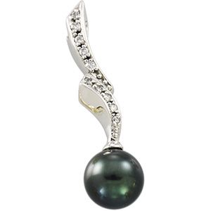 Cultured Black Pearl & Diamond Pendant