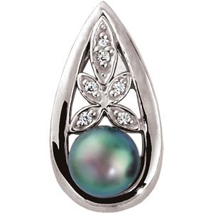 Cultured Black Pearl & Diamond Pendant