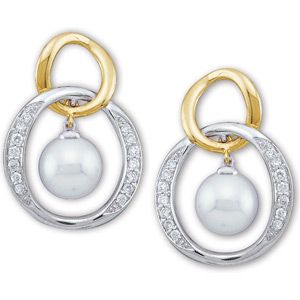 Akoya Cultured Pearl & Diamond Two-Tone Earrings