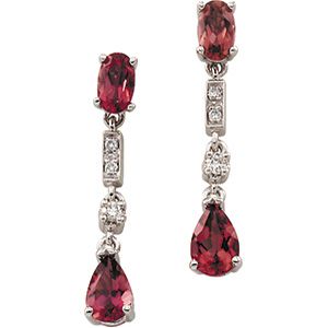 Genuine Pink Tourmaline & Diamond Earrings