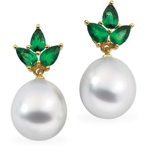 South Sea Cultured Pearl & Genuine Emerald Earrings
