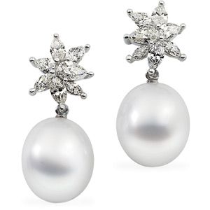 South Sea Cultured Pearl and Diamond Earrings