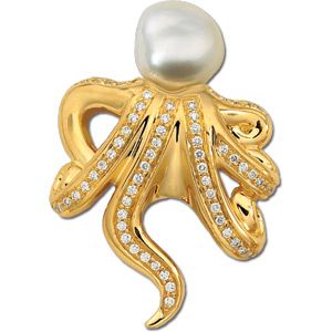 South Sea  Cultured Pearl & Diamond Octopus Brooch
