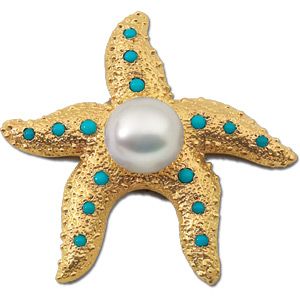 South Sea Cultured Pearl & Genuine Turquoise Starfish Brooch