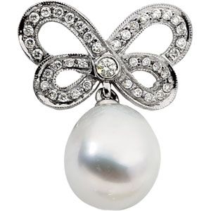 South Sea  Cultured Pearl & Diamond Butterfly Brooch