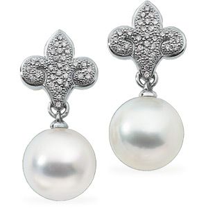 South Sea Cultured Pearl &  Diamond Fleur-de-lis Earrings