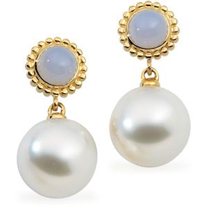 South Sea Cultured Pearl & Genuine Chalcedony Earrings