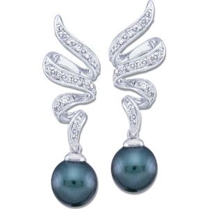Black Cultured Pearl and Diamond Earring