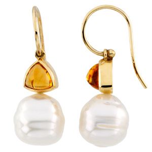 Large Pearl &Trillion Bezel Earring