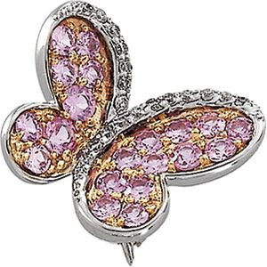 Genuine Pink Sapphire & Diamond Butterfly Brooch