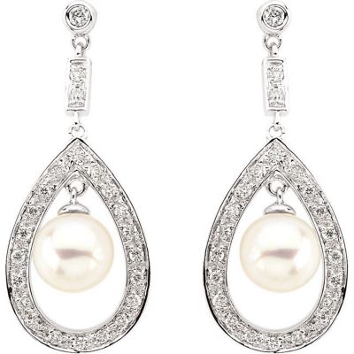 Freshwater Cultured Pearl & Diamond Earrings