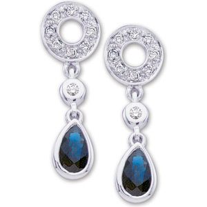 Genuine Blue Sapphire & Diamond Earrings