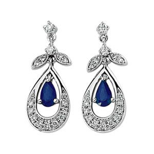 Genuine Blue Sapphire & Diamond Earrings