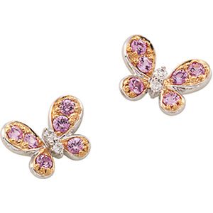 Genuine Pink Sapphire & Diamond Butterfly Earrings
