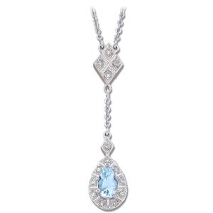 Genuine Aquamarine & Diamond Necklace