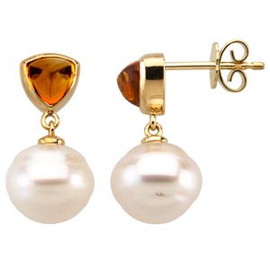 Pearl Post & Trillion Bezel Cabochon Earring