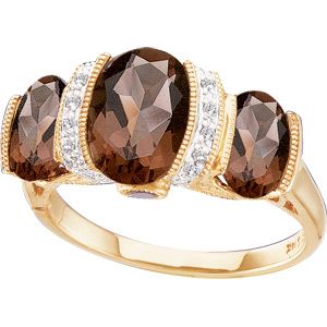 Genuine Smoky Quartz & Diamond Ring